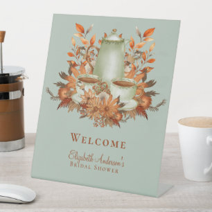 Boho Terracotta Sage Tea Party Baby Bridal Shower Pedestal Sign