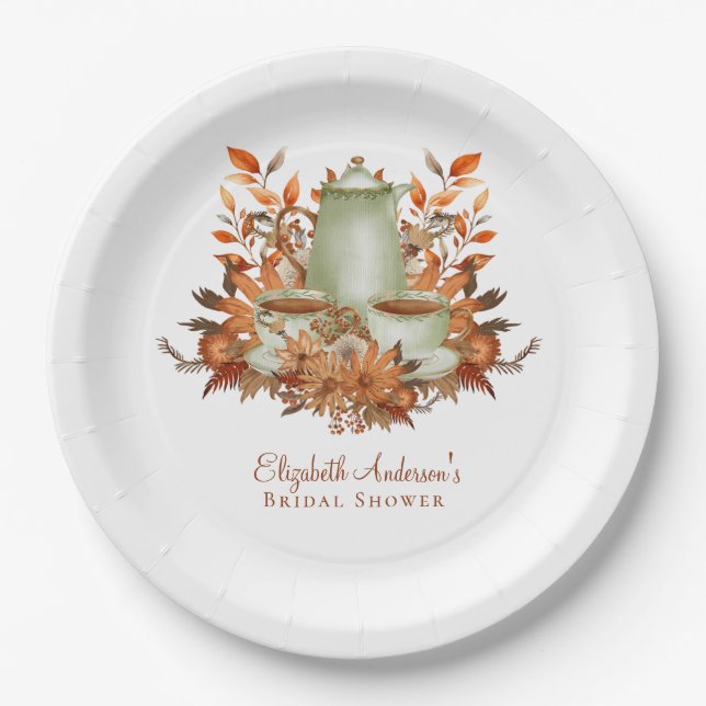 Boho Terracotta Sage Tea Party Dining Tableware Paper Plate (Front)