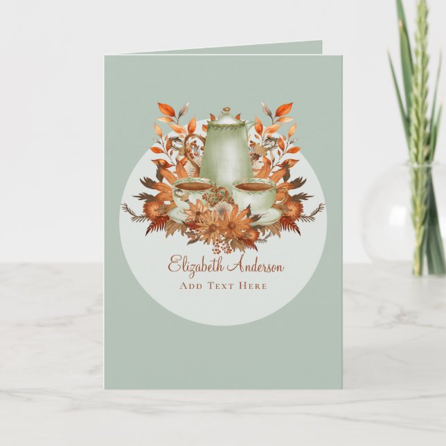 Boho Terracotta Sage Tea Party Floral ANY EVENT Card (Front)