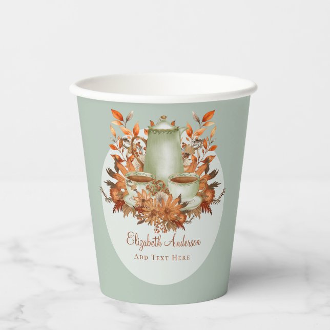 Boho Terracotta Sage Tea Party Floral ANY EVENT Paper Cups (Front)