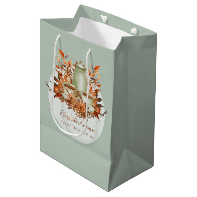 Boho Terracotta Sage Tea Party Floral Event Gifts Medium Gift Bag (Front Angled)