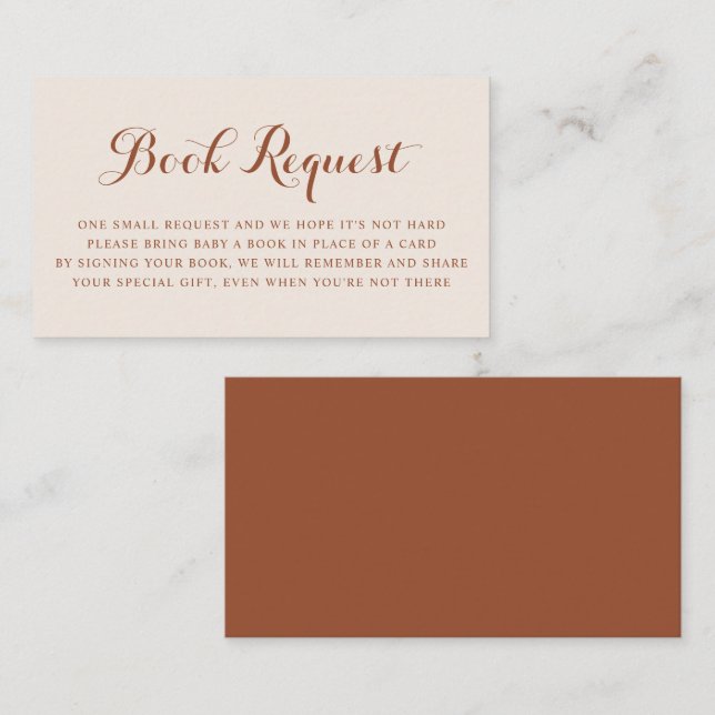 Boho Terracotta Script Baby Shower Book Request Enclosure Card (Front/Back)