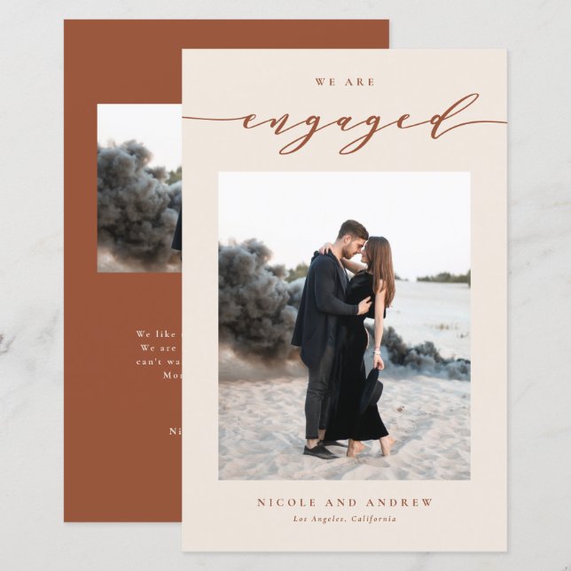 Boho Terracotta Script Engagement Announcement (Front/Back)