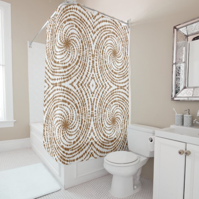 Boho Terracotta Spiral Pattern Shower Curtain (In Situ)