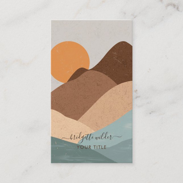 Boho Terracotta Sun Mountains Business Card (Front)