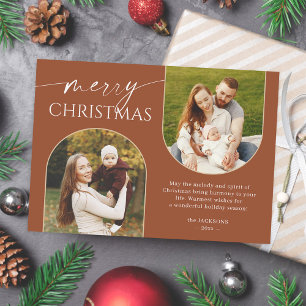 Boho Terracotta Tones Merry Christmas Script Photo Holiday Card