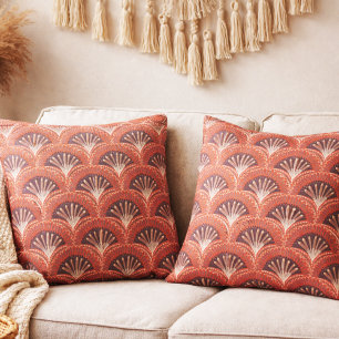 Boho Terracotta Tropical Fan Scallop Print Cushion