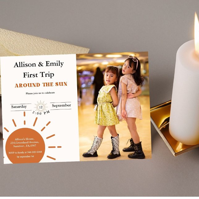 Boho terracotta Twins  first trip first birthday  Invitation (Creator Uploaded)