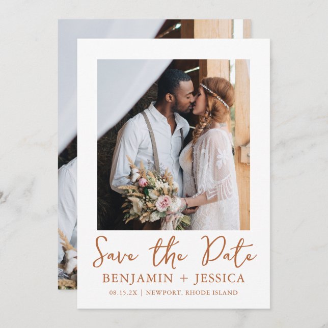 Boho Terracotta Two Photo Wedding Save the Date (Front/Back)