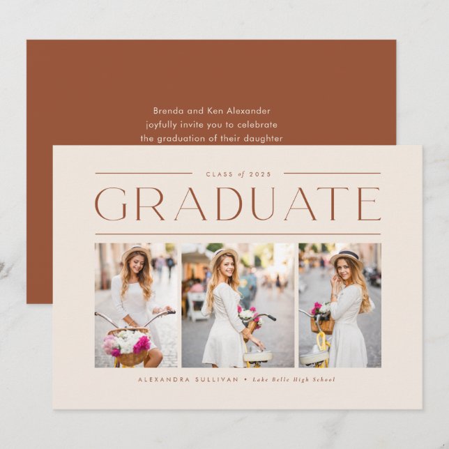 Boho Terracotta Typography Photo Graduation Invitation (Front/Back)