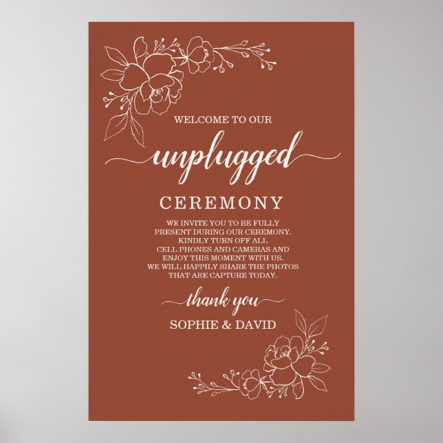 Boho Terracotta Unplugged Wedding Ceremony Sign (Front)