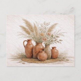 Boho Terracotta Vase Pampas Grass Floral  Postcard