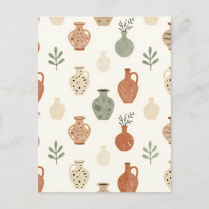 Boho Terracotta Vases Botanical Pattern Postcard