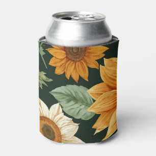 Boho Terracotta Vintage Sunflower Pattern Can Cooler