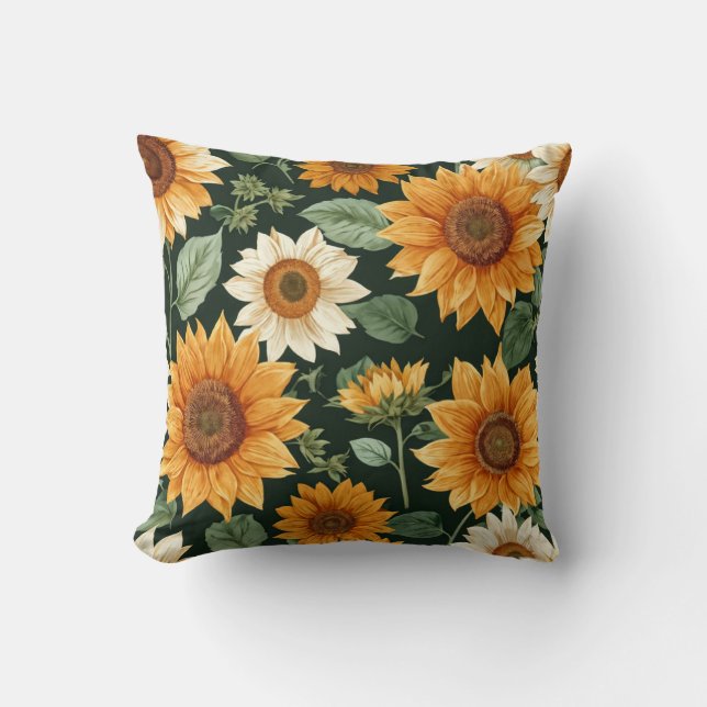 Boho Terracotta Vintage Sunflower Pattern Cushion (Front)
