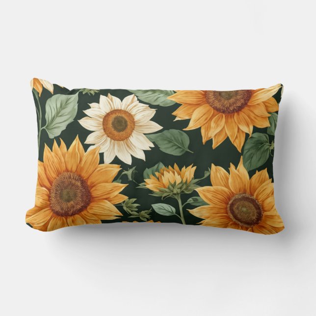 Boho Terracotta Vintage Sunflower Pattern Lumbar Cushion (Front)