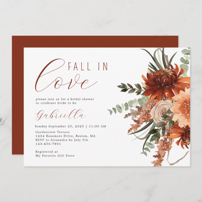 Boho Terracotta Watercolor Floral Bridal Shower Invitation (Front/Back)