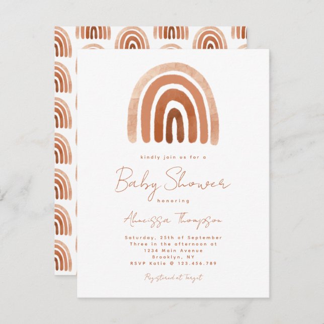 Boho Terracotta Watercolor Rainbow Baby Shower Invitation (Front/Back)