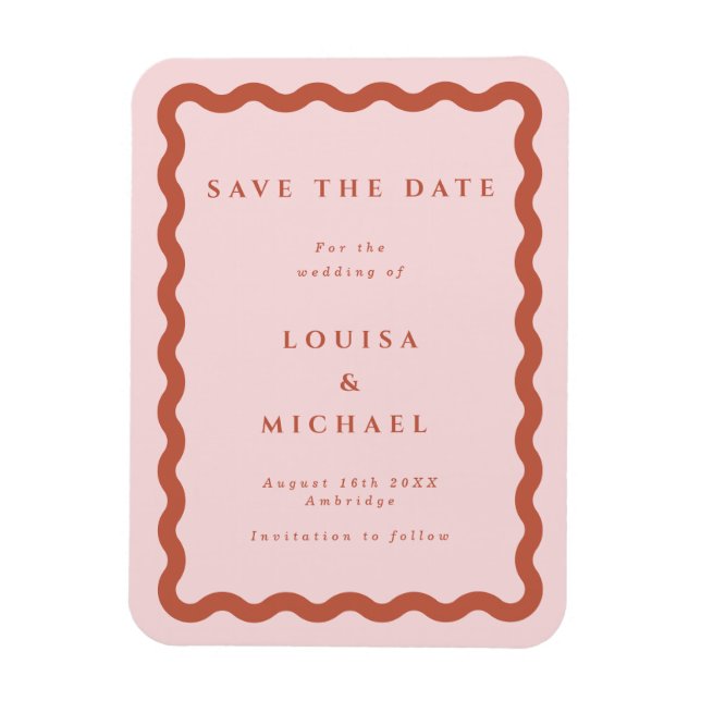 Boho Terracotta Wavy Frame Wedding Save the Date Magnet (Vertical)