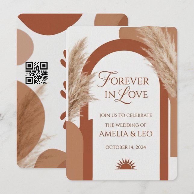 Boho Terracotta Wedding Invitation (Front/Back)