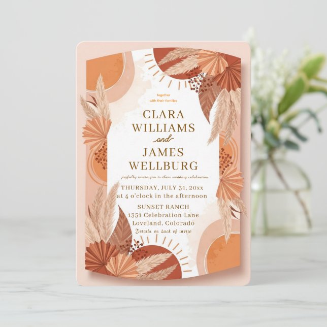 Boho Terracotta Wedding Invitation Template (Standing Front)