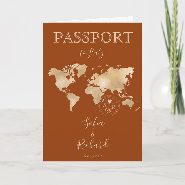 Boho Terracotta Wedding Passport Italy Rome Invitation (Front)