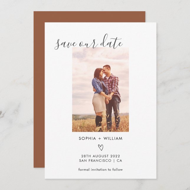 Boho Terracotta Wedding Photo Save The Date (Front/Back)