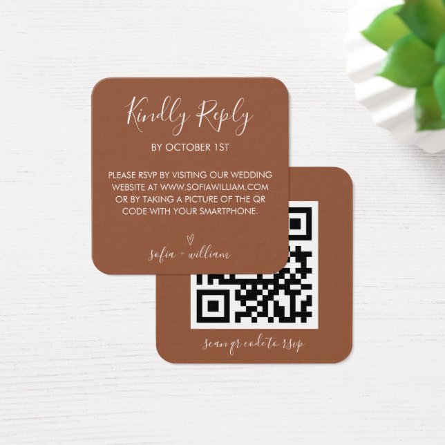 Boho Terracotta Wedding Website QR Code RSVP (Desk)