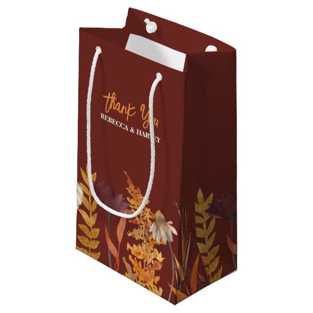 Boho Terracotta Wildflower Autumn Fall Wedding Small Gift Bag (Front Angled)