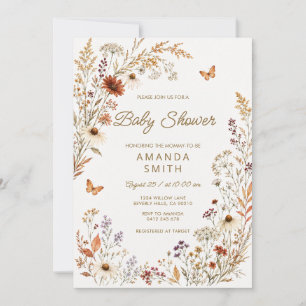 Boho Terracotta Wildflower Baby Shower Invitation