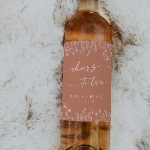 Boho Terracotta Wildflower Cheers to Love Wedding Wine Label