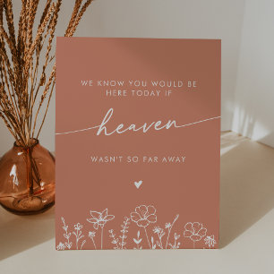 Boho Terracotta Wildflower Heaven Wedding Memorial Pedestal Sign