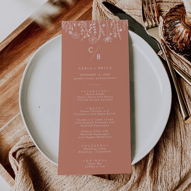 Boho Terracotta Wildflower Monogram Wedding Menu (Creator Uploaded)