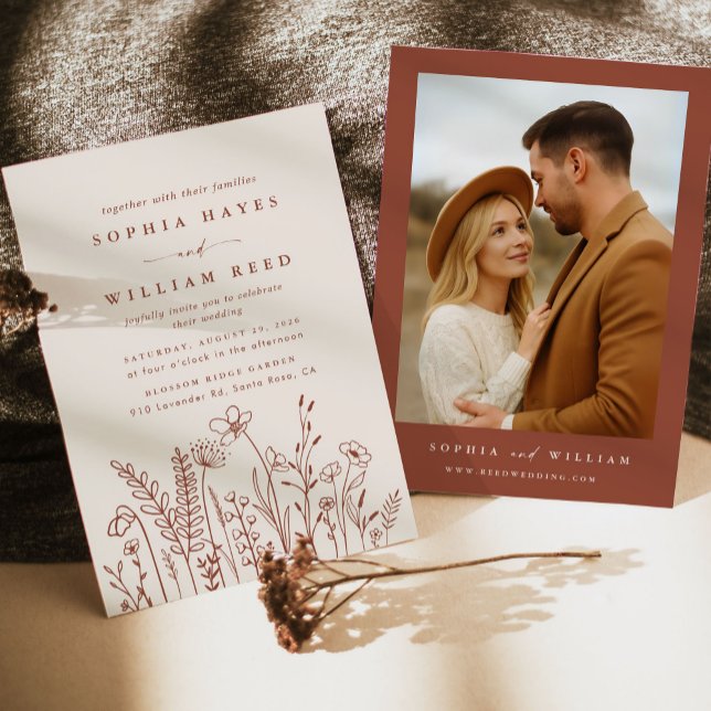 Boho Terracotta Wildflower Photo Wedding Invitation (Creator Uploaded)