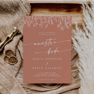 Boho Terracotta Wildflower Spanish Wedding  Invitation