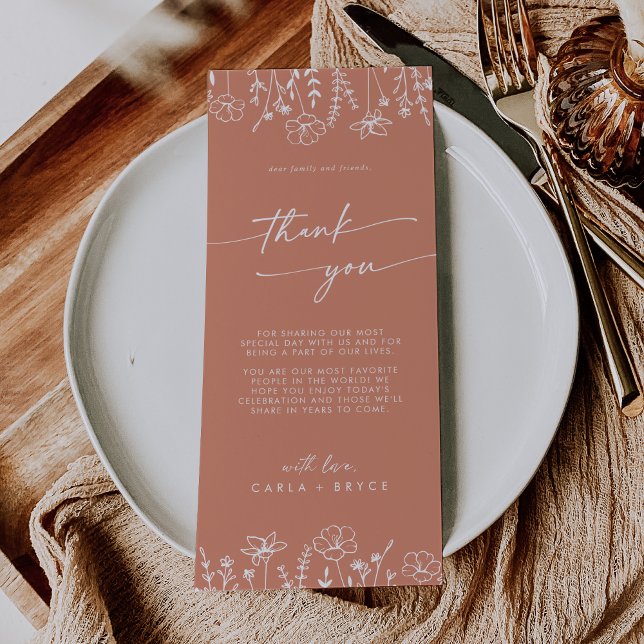 Boho Terracotta Wildflower Thank You Place Card (Creator Uploaded)