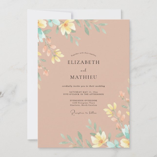Boho Terracotta Wildflower Wedding Invitation (Front)
