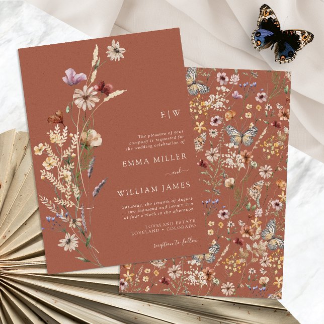 Boho Terracotta Wildflower Wedding Invitation (Boho Terracotta Wildflower Wedding Invitation Monogrammed by Painted Paperie
)