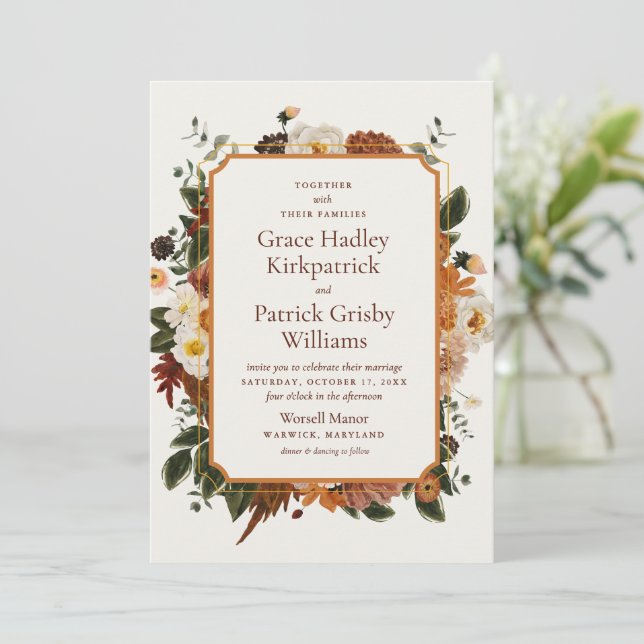 Boho Terracotta Wildflower Wedding Invitation (Standing Front)