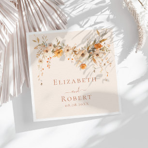 Boho Terracotta Wildflowers Fall Wedding Napkin