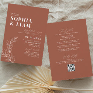 Boho Terracotta With RSVP QR Code Wedding Invitation