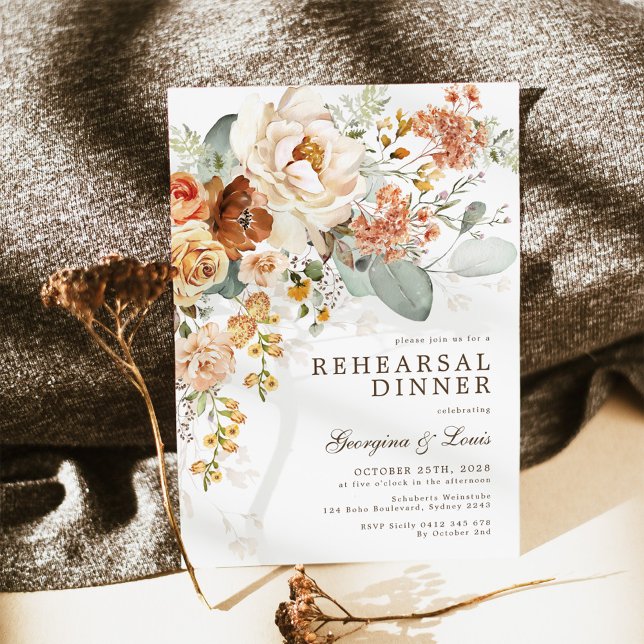 Boho Terracotta Yellow Floral Rehearsal Dinner Invitation (Creator Uploaded)