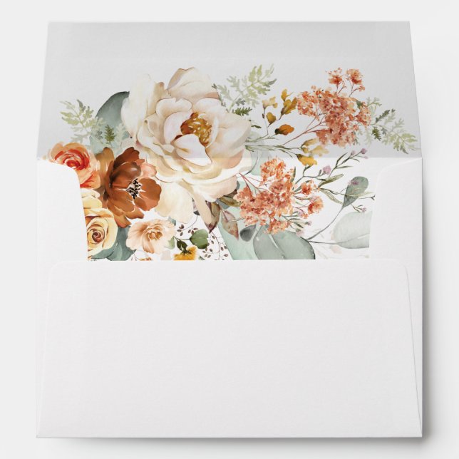 Boho Terracotta Yellow Flowers Return Address Envelope (Back (Bottom))