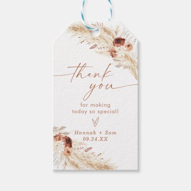 Boho Thank You Favour Tag | Pampas Grass (Front)