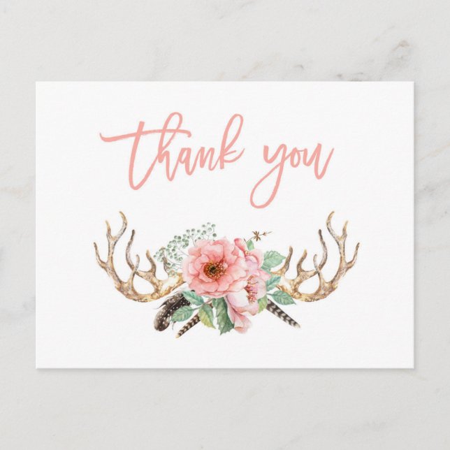 boho thank you postcard, bohemian notecard postcard (Front)