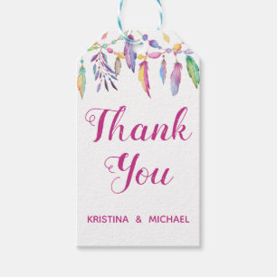 Boho Thank You Watercolor Feather Indian Southwest Gift Tags