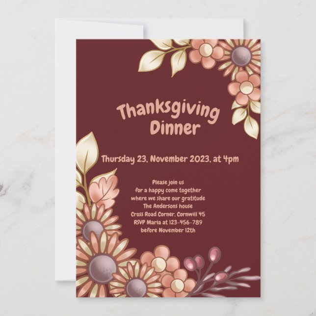 Boho Thanksgiving Dinner Invitation (Front)