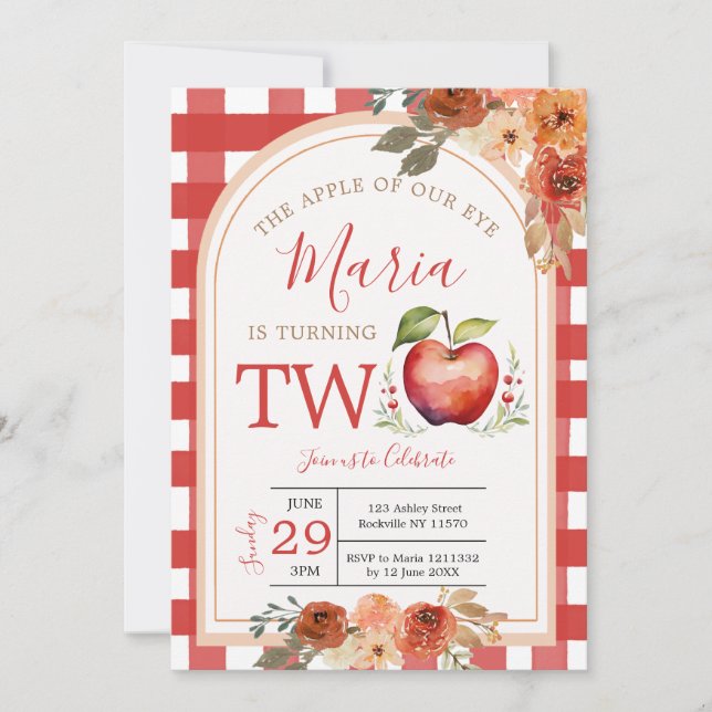 Boho The apple of our eye is Turning Two Birthday Invitation (Front)