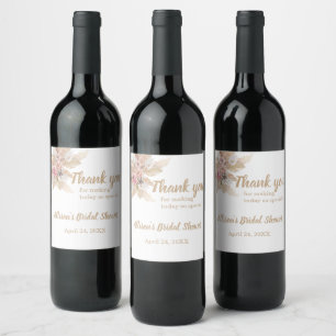 Boho Theme Shower Wine Bottle Thank You Sticker