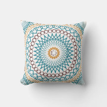 Boho Throw Pillow Brown Teal Gold